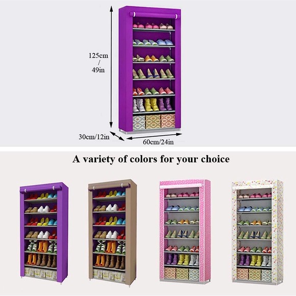 PINK and White - IBEQUEM 7 Tier Shoe Rack with Non-Woven Fabric Cover - Picture 7 of 8